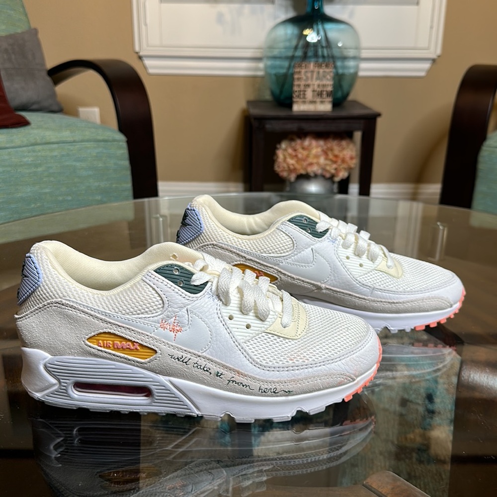 Nike Women’s Air Max Sneakers in Cream with Coral and Gold Accents